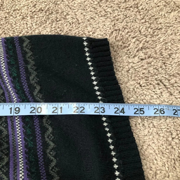 40 Black with purple and green stripes wool blend cardigan size Large - Picture 9 of 10